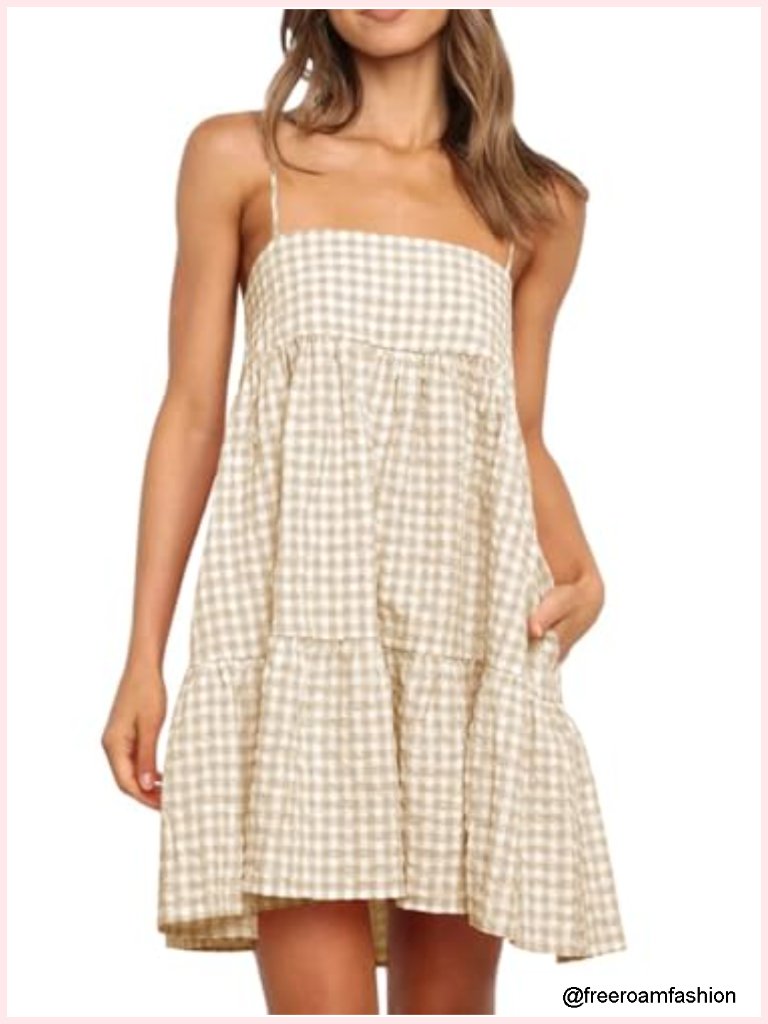 Plaid Sleeveless Mini A-Line Sundress With Pockets Spaghetti Strap